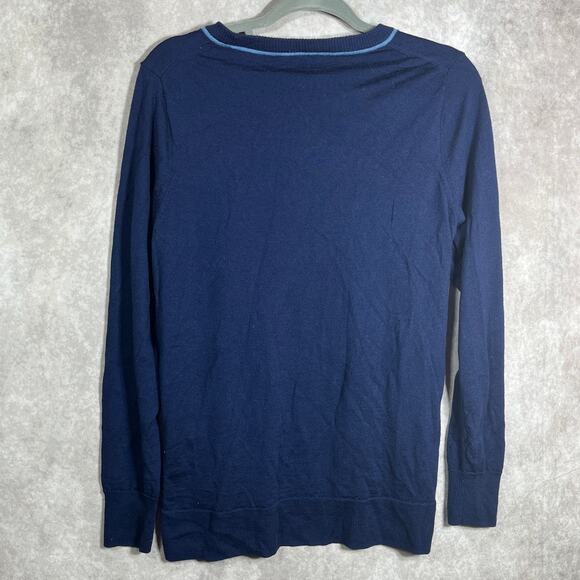 J Crew Merino Wool Sweater Womens Large Blue Knit Tie Side Casual Preppy Classic - Picture 6 of 11